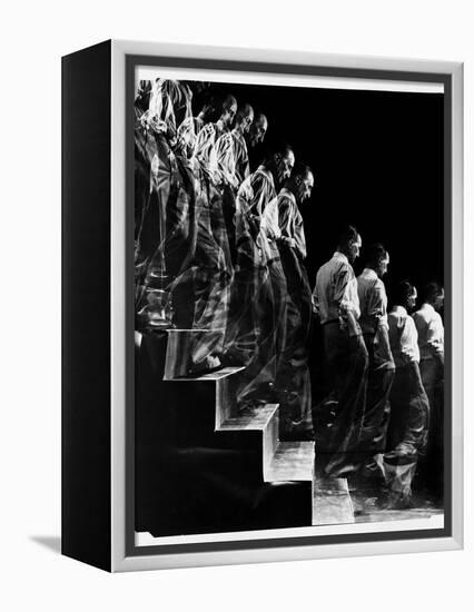 Marcel Duchamp Walking down Stairs in exposure of Famous Painting "Nude Descending a Staircase"-Eliot Elisofon-Framed Premier Image Canvas