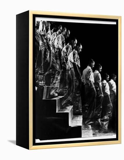 Marcel Duchamp Walking down Stairs in exposure of Famous Painting "Nude Descending a Staircase"-Eliot Elisofon-Framed Premier Image Canvas