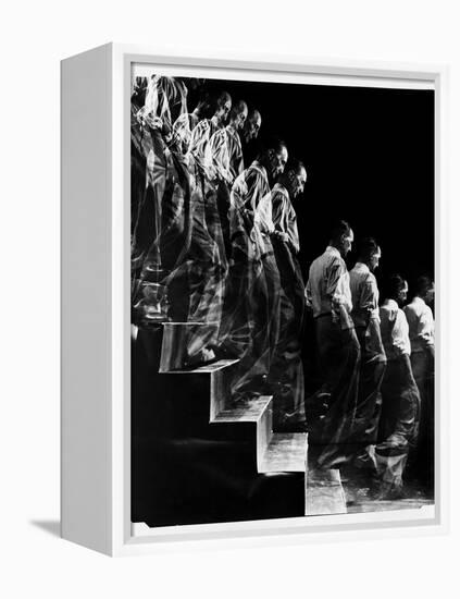 Marcel Duchamp Walking down Stairs in exposure of Famous Painting "Nude Descending a Staircase"-Eliot Elisofon-Framed Premier Image Canvas