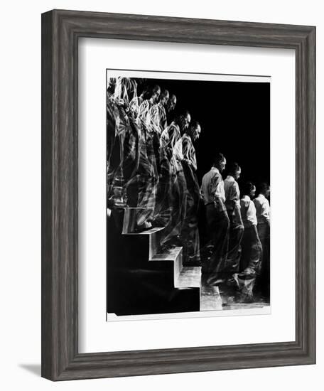 Marcel Duchamp Walking down Stairs in exposure of Famous Painting "Nude Descending a Staircase"-Eliot Elisofon-Framed Photographic Print