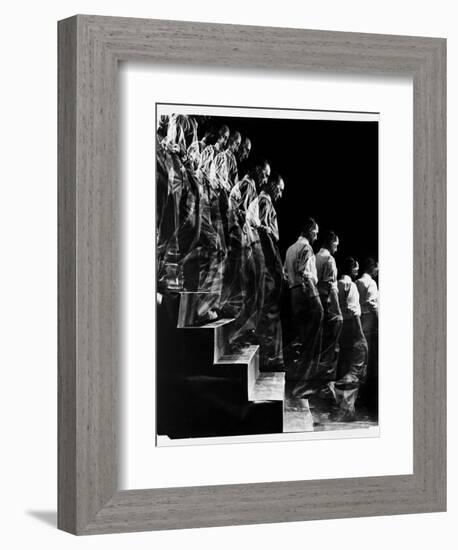 Marcel Duchamp Walking down Stairs in exposure of Famous Painting "Nude Descending a Staircase"-Eliot Elisofon-Framed Photographic Print