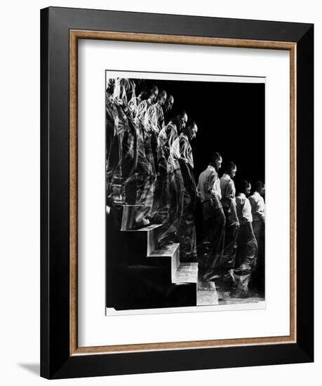 Marcel Duchamp Walking down Stairs in exposure of Famous Painting "Nude Descending a Staircase"-Eliot Elisofon-Framed Photographic Print