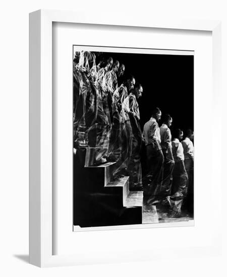 Marcel Duchamp Walking down Stairs in exposure of Famous Painting "Nude Descending a Staircase"-Eliot Elisofon-Framed Photographic Print