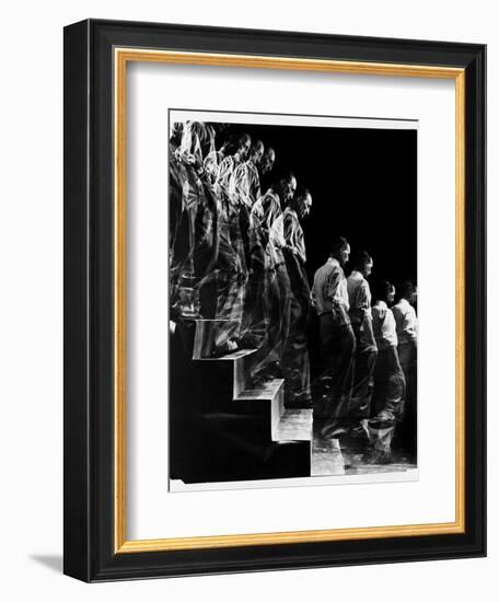 Marcel Duchamp Walking down Stairs in exposure of Famous Painting "Nude Descending a Staircase"-Eliot Elisofon-Framed Photographic Print