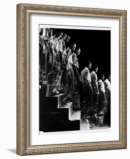 Marcel Duchamp Walking down Stairs in exposure of Famous Painting "Nude Descending a Staircase"-Eliot Elisofon-Framed Photographic Print