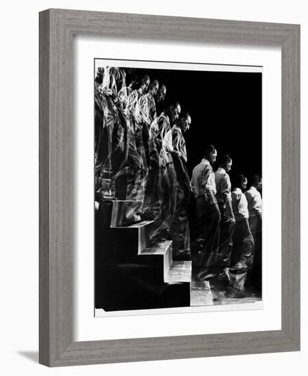 Marcel Duchamp Walking down Stairs in exposure of Famous Painting "Nude Descending a Staircase"-Eliot Elisofon-Framed Photographic Print