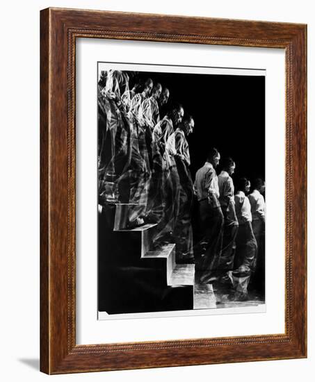 Marcel Duchamp Walking down Stairs in exposure of Famous Painting "Nude Descending a Staircase"-Eliot Elisofon-Framed Photographic Print