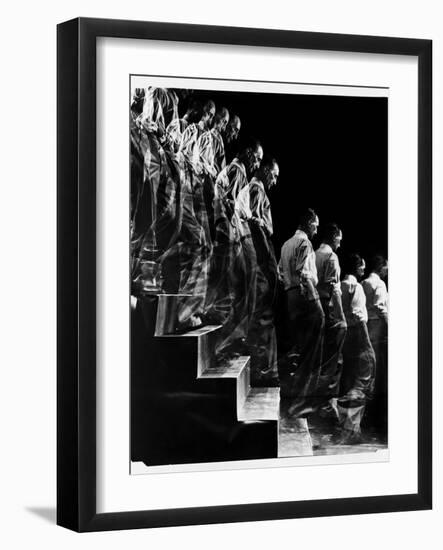 Marcel Duchamp Walking down Stairs in exposure of Famous Painting "Nude Descending a Staircase"-Eliot Elisofon-Framed Photographic Print