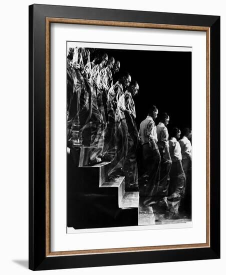 Marcel Duchamp Walking down Stairs in exposure of Famous Painting "Nude Descending a Staircase"-Eliot Elisofon-Framed Photographic Print