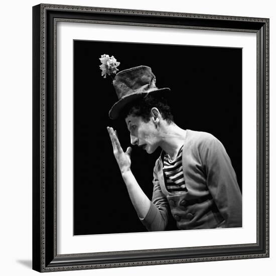 Marcel Marceau, the French mime who created the figure of " Bip", a tragic white clown. Paris,1951.-Erich Lessing-Framed Photographic Print