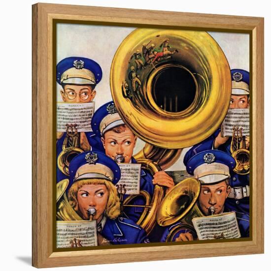 "March Band at Football Game," October 19, 1946-Stevan Dohanos-Framed Premier Image Canvas