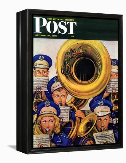 "March Band at Football Game," Saturday Evening Post Cover, October 19, 1946-Stevan Dohanos-Framed Premier Image Canvas