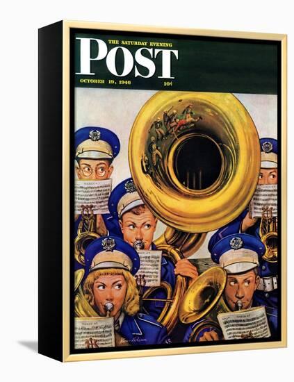 "March Band at Football Game," Saturday Evening Post Cover, October 19, 1946-Stevan Dohanos-Framed Premier Image Canvas