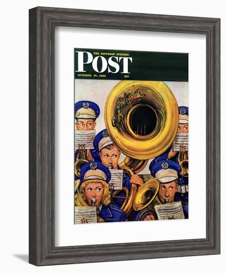 "March Band at Football Game," Saturday Evening Post Cover, October 19, 1946-Stevan Dohanos-Framed Giclee Print
