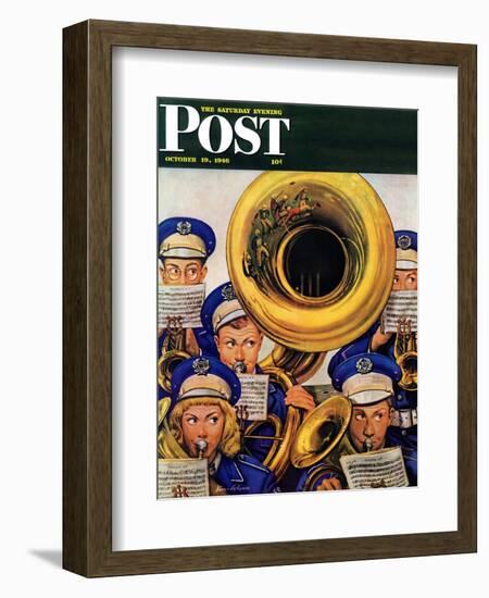 "March Band at Football Game," Saturday Evening Post Cover, October 19, 1946-Stevan Dohanos-Framed Giclee Print