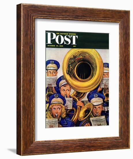 "March Band at Football Game," Saturday Evening Post Cover, October 19, 1946-Stevan Dohanos-Framed Giclee Print