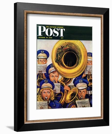 "March Band at Football Game," Saturday Evening Post Cover, October 19, 1946-Stevan Dohanos-Framed Giclee Print