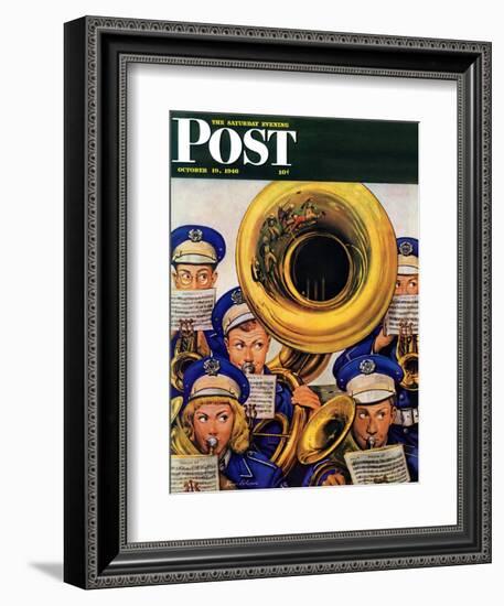 "March Band at Football Game," Saturday Evening Post Cover, October 19, 1946-Stevan Dohanos-Framed Giclee Print