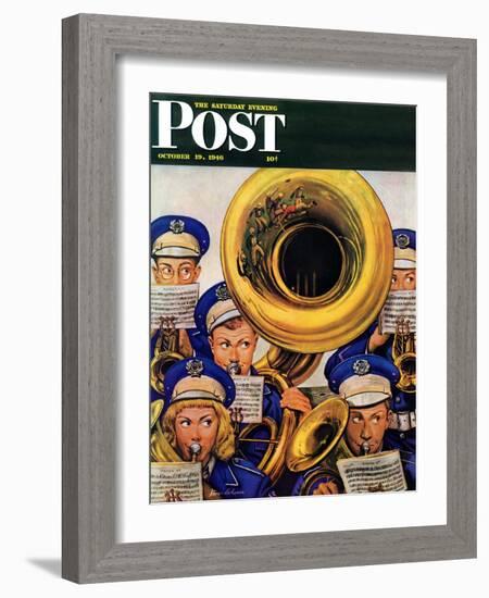 "March Band at Football Game," Saturday Evening Post Cover, October 19, 1946-Stevan Dohanos-Framed Giclee Print