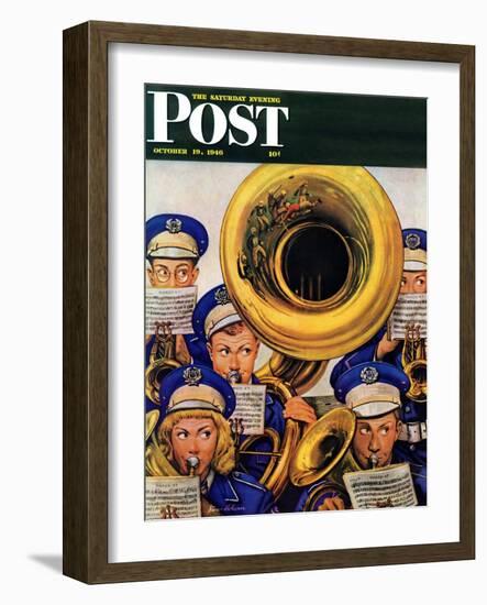 "March Band at Football Game," Saturday Evening Post Cover, October 19, 1946-Stevan Dohanos-Framed Giclee Print