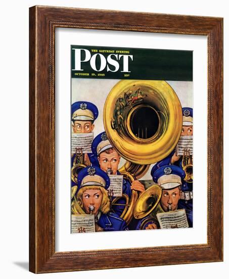 "March Band at Football Game," Saturday Evening Post Cover, October 19, 1946-Stevan Dohanos-Framed Giclee Print