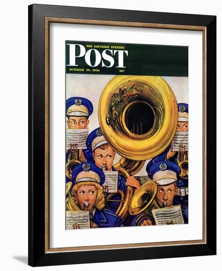 "March Band at Football Game," Saturday Evening Post Cover, October 19, 1946-Stevan Dohanos-Framed Giclee Print