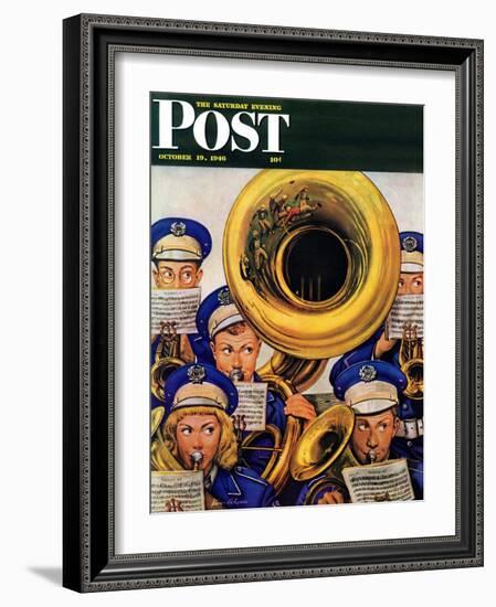 "March Band at Football Game," Saturday Evening Post Cover, October 19, 1946-Stevan Dohanos-Framed Giclee Print