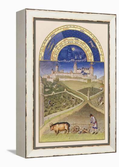 March Plowing and Tending Vines Near the Chateau De Lusignan-Pol De Limbourg-Framed Stretched Canvas