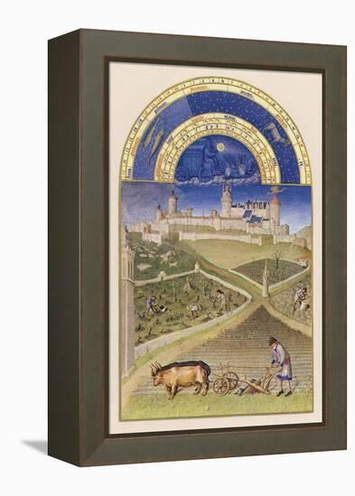 March Plowing and Tending Vines Near the Chateau De Lusignan-Pol De Limbourg-Framed Stretched Canvas