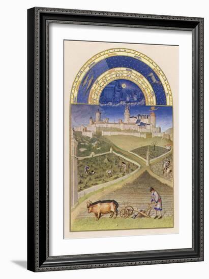 March Plowing and Tending Vines Near the Chateau De Lusignan-Pol De Limbourg-Framed Art Print