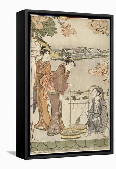 Marchand ambulant de tortues et de poissons tenant un épuisette-Torii Kiyonaga-Framed Premier Image Canvas