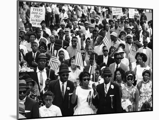 Marchers Carrying American Flags and Signs During the Walk to Freedom For Racial Equality-Francis Miller-Mounted Photographic Print