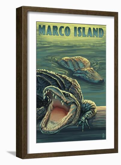 Marco Island - Alligators-Lantern Press-Framed Art Print