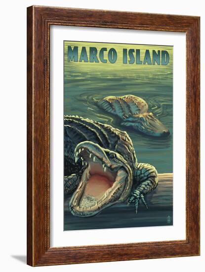 Marco Island - Alligators-Lantern Press-Framed Art Print