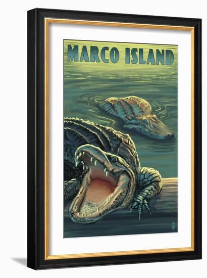 Marco Island - Alligators-Lantern Press-Framed Art Print