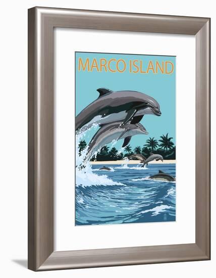 Marco Island - Dolphins Jumping-Lantern Press-Framed Art Print