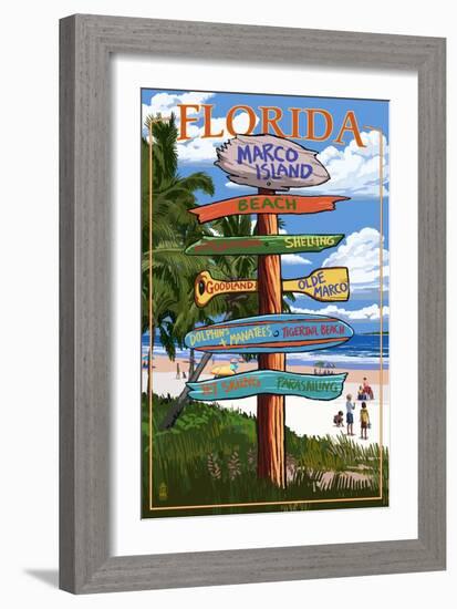 Marco Island, Florida - Destinations Signpost-Lantern Press-Framed Art Print