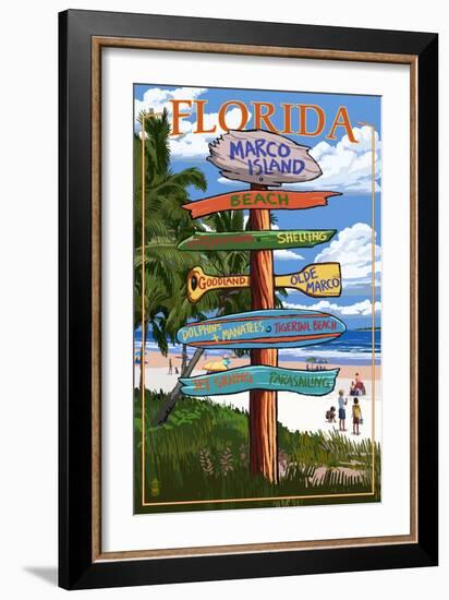 Marco Island, Florida - Destinations Signpost-Lantern Press-Framed Art Print