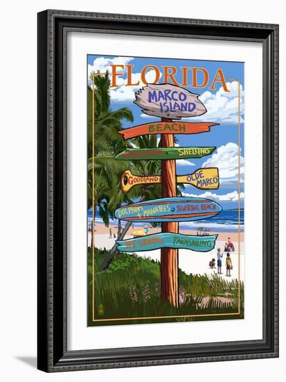 Marco Island, Florida - Destinations Signpost-Lantern Press-Framed Art Print