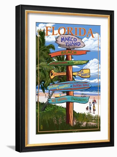 Marco Island, Florida - Destinations Signpost-Lantern Press-Framed Art Print