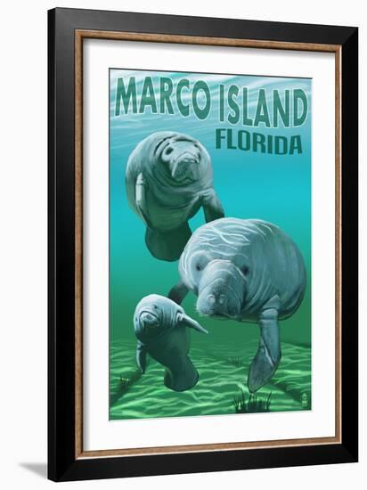 Marco Island, Florida - Manatees-Lantern Press-Framed Art Print