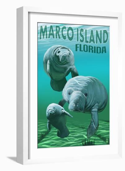 Marco Island, Florida - Manatees-Lantern Press-Framed Art Print