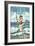 Marco Island, Florida - Pinup Girl Surf Fishing-Lantern Press-Framed Art Print