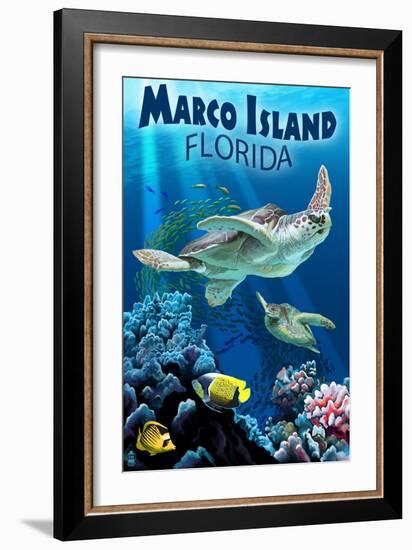 Marco Island, Florida - Sea Turtles-Lantern Press-Framed Art Print