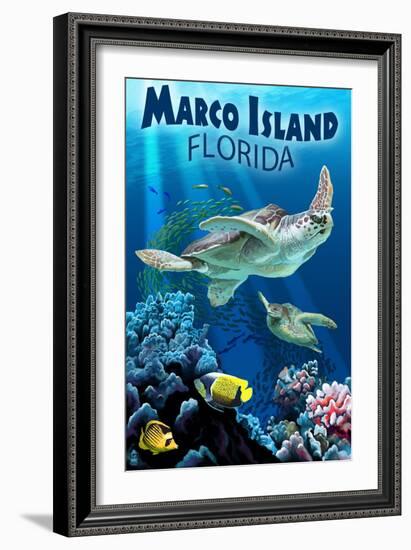 Marco Island, Florida - Sea Turtles-Lantern Press-Framed Art Print