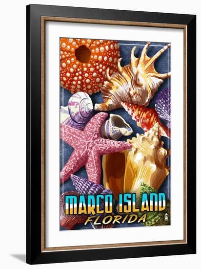 Marco Island, Florida - Shells Montage-Lantern Press-Framed Art Print