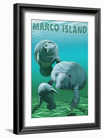 Marco Island - Manatees-Lantern Press-Framed Art Print