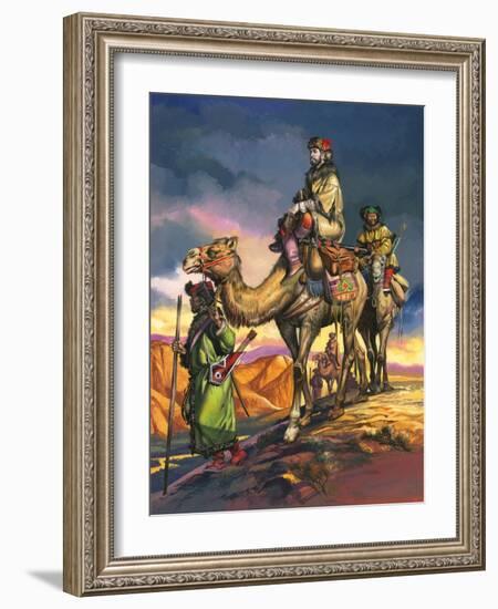 Marco Polo Crosses the Persian Deserts, from 'The Travels of Marco Polo', 1964-Ron Embleton-Framed Giclee Print