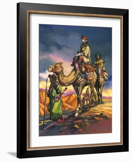 Marco Polo Crosses the Persian Deserts, from 'The Travels of Marco Polo', 1964-Ron Embleton-Framed Giclee Print