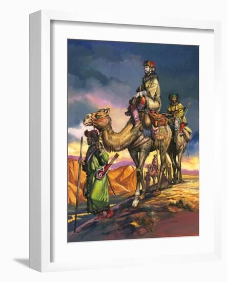 Marco Polo Crosses the Persian Deserts, from 'The Travels of Marco Polo', 1964-Ron Embleton-Framed Giclee Print